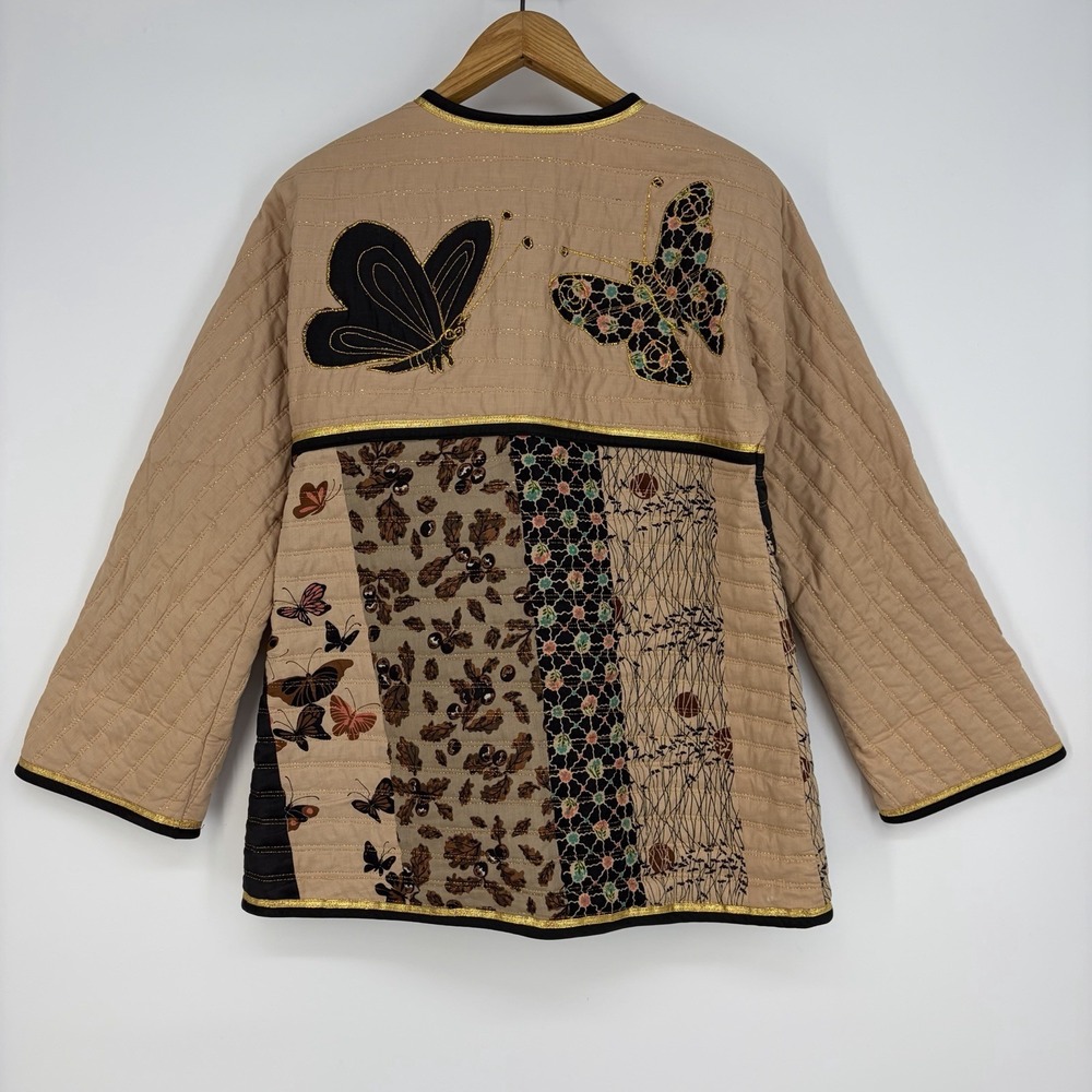 Vtg 70s Star of Siam Bangkok Quilted Butterfly Jacket S Hand Screened Cotton Art